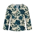 thumbnail image 5 of Njagoc3 Womens Floral Print Shirt, Blue Blossom Pattern, 3/4 Sleeve, Elegant Fall & Winter Top, 5 of 5