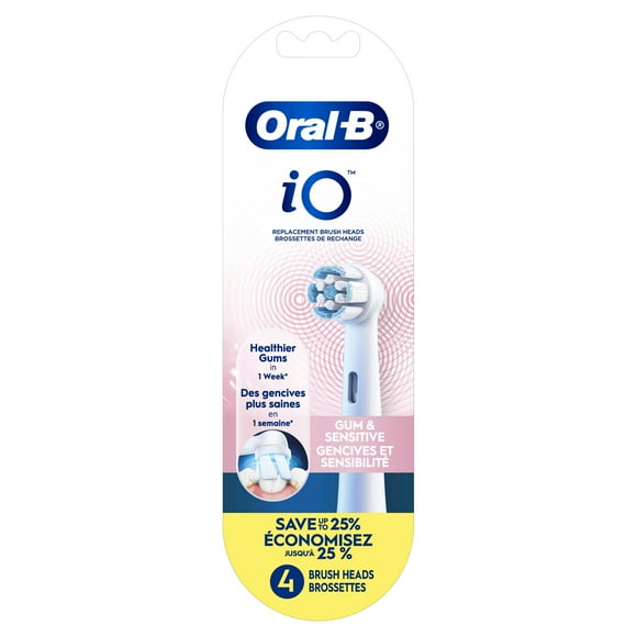 Oral-B iO Gum & Sensitive Replacement Heads, Electric Toothbrush Brush Heads, White, 4CT