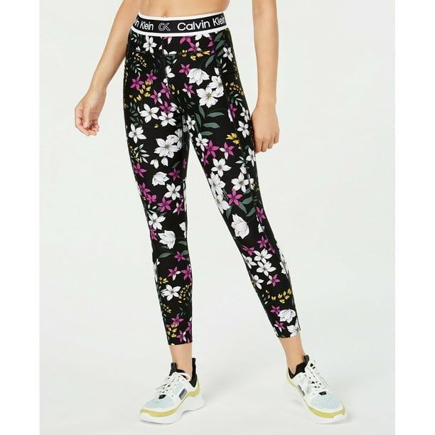 Calvin Klein Women's Fitted Running Activewear Leggings, Black Floral XS -  NEW 
