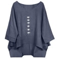 thumbnail image 2 of YuXingFu Cotton Tops for Women Crew Neck A-Line Split Hem 3/4 Sleeve for Casual Plus Size Blouses Dressy Navy M, 2 of 7