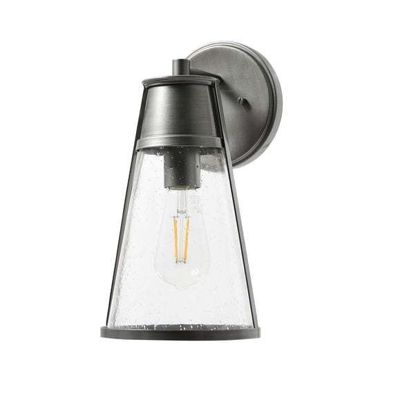 Robert Stevenson Lighting Jaxon - Metal and Seedy Glass Outdoor Wall Sconce, Brushed Nickel