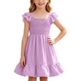 thumbnail image 2 of ZOYOEN Girls Swing Dress- Square Neck Summer Cute Ruffle Short Sleeve Kids Casual Dress Purple Size 5-12, 2 of 7