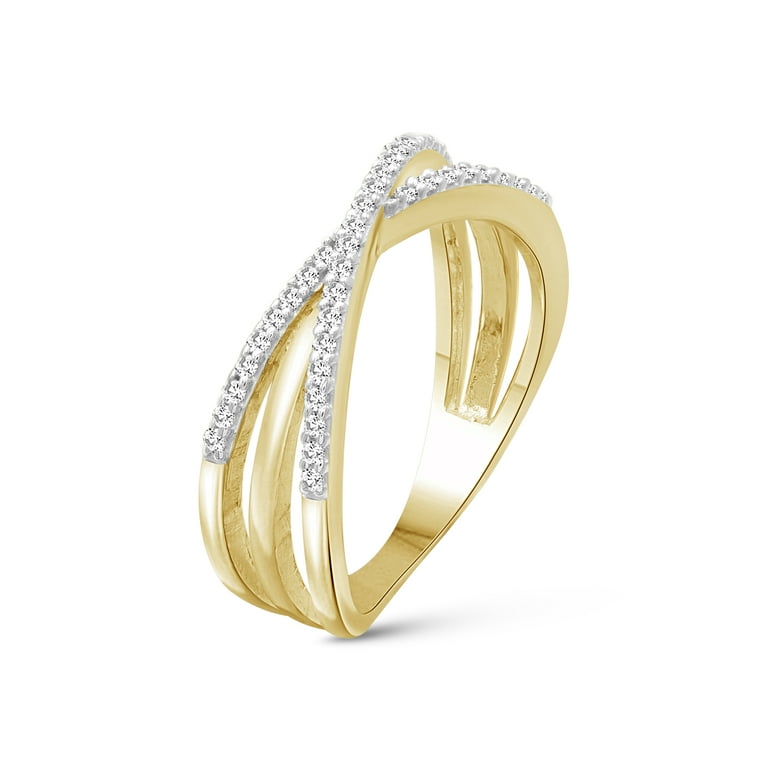 Cross 14k Yellow Gold Band Ring in White Diamond