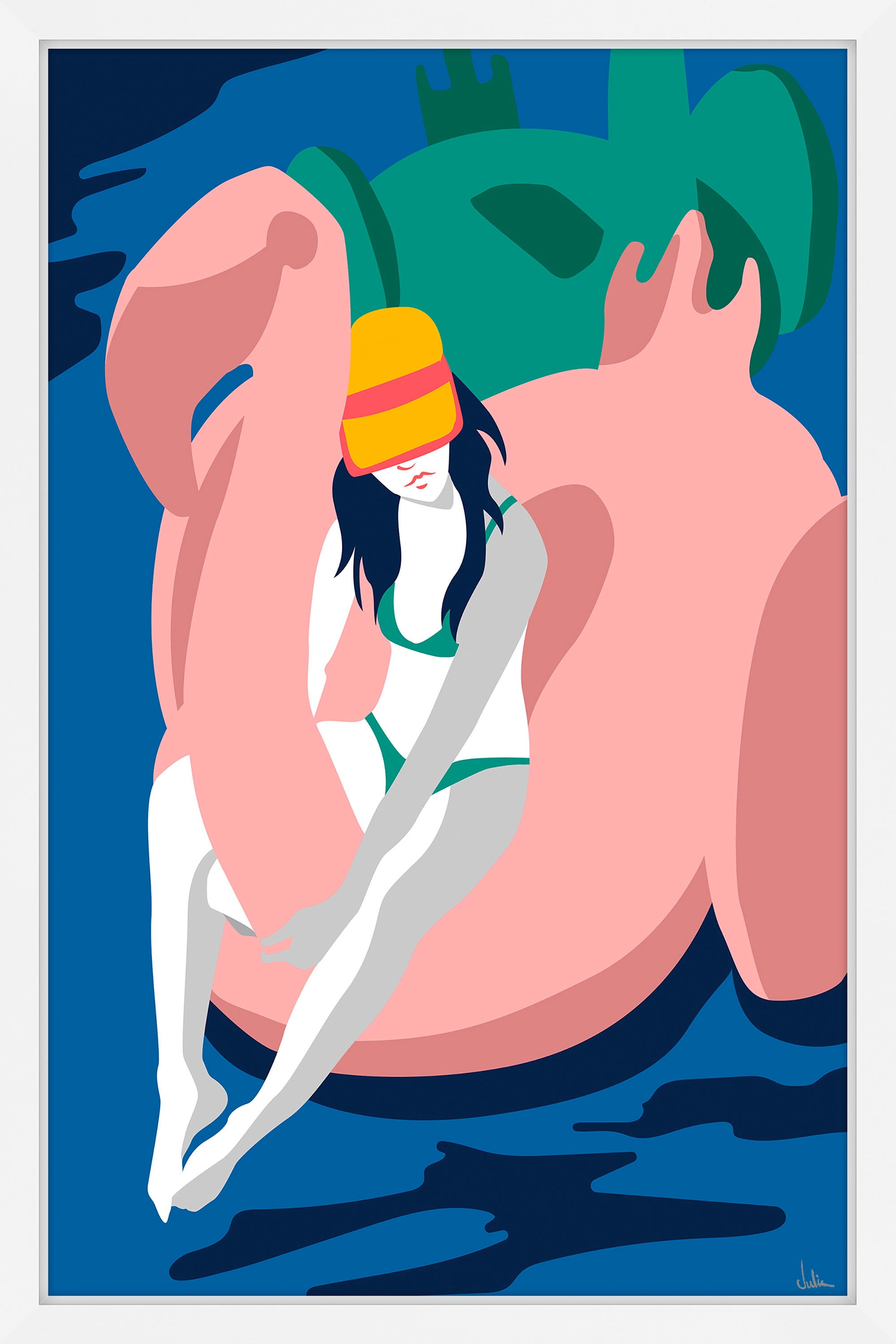 Floating Flamingo II Framed Painting Print
