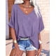 thumbnail image 4 of Camisetas de Gran Tamaño para Mujer, Cuello en V, Corta, Camisetas Holgadas Informales de Verano. Púrpura L, 4 of 9