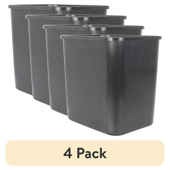 (4 pack) Mainstays Bathroom Trash Can, 3 Gallon Plastic Open Top Garbage Bucket Bin, Black
