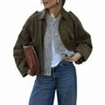 thumbnail image 3 of Veste en Faux Suède pour Femme, Manteau à Revers de Printemps, Décontracté, Ample, à Manches Longues, Style Mode de Rue, Vert Armée, G, 3 of 9