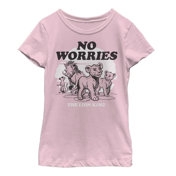 Girl's Lion King No Worries Cartoon  Graphic Tee Light Pink Medium