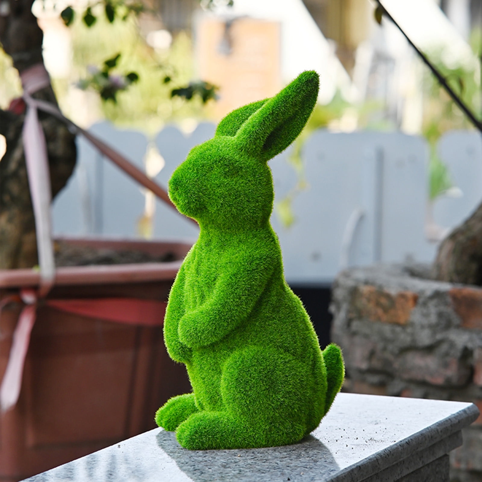 Taotanxi Easter Bunny Decorative Ornament Garden Decoration Artificial Green Moss Rabbit Sculpture Easter Decoration Party Gifts Baking Table and Home Decoration (13in Standing Rabbit)