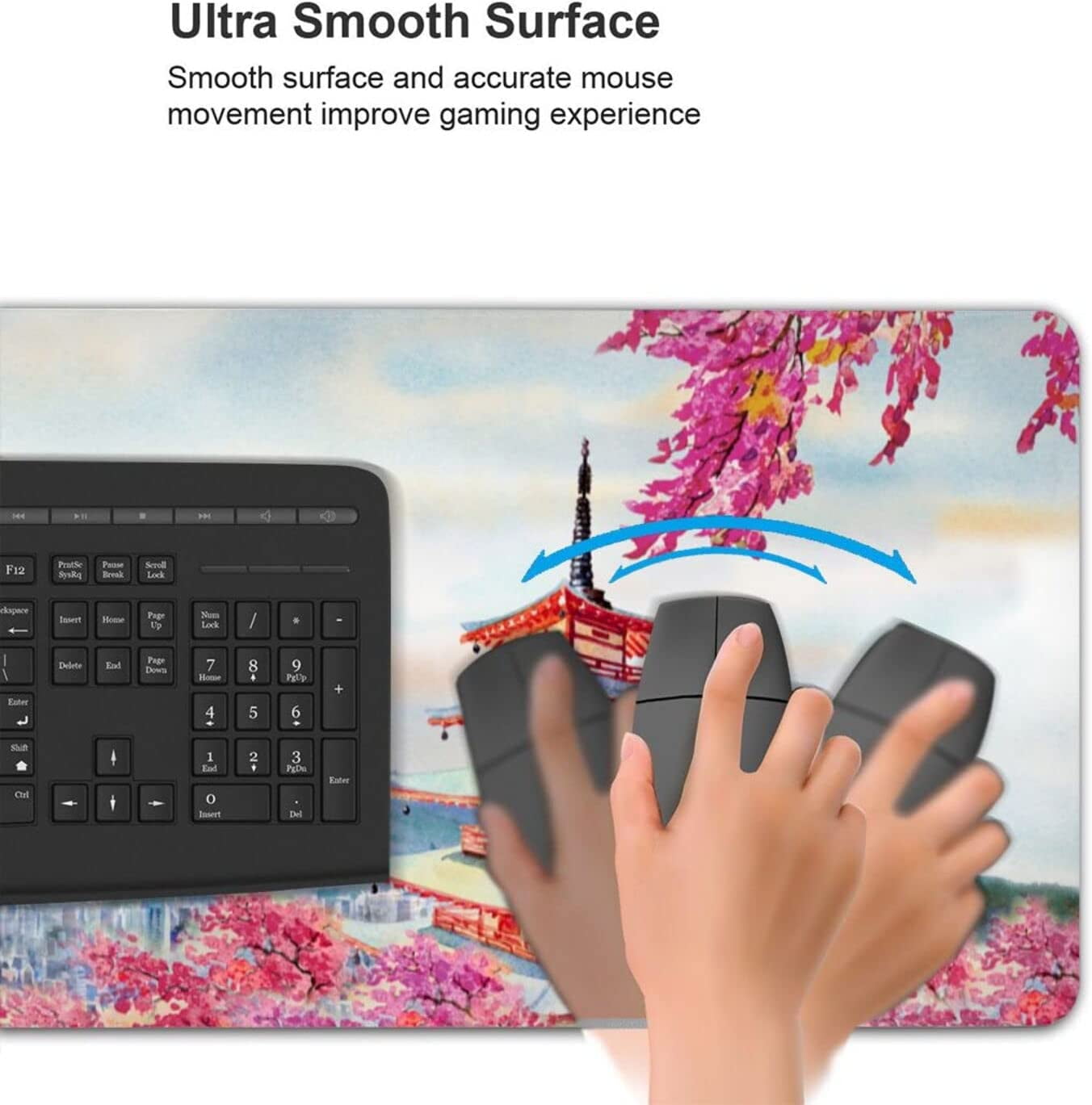 Japanese Cherry Blossom Gaming Mouse Pad XL, Extended Large Pink Full Desk Mousepad 31.5 X 11.8 Inch, Big with Stitched Edge, Non-Slip Long Computer Keyboard Mat for Office & Home Caburywe,