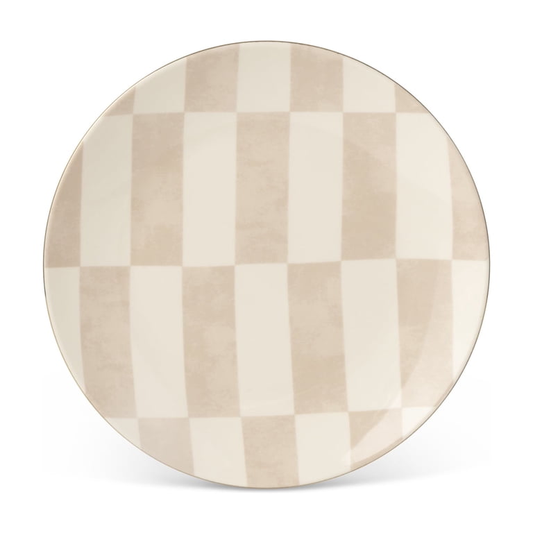 Thyme & Table Celine Ceramic Dinner Plate Tan Checkered photo 1