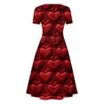 thumbnail image 4 of LWavelet 2026 Valentine's Romantic Crochet Heart Floral Dress Women, V-neck Short Sleeve Fitted Waist Flared Casual Sundresses Wine XL, 4 of 4