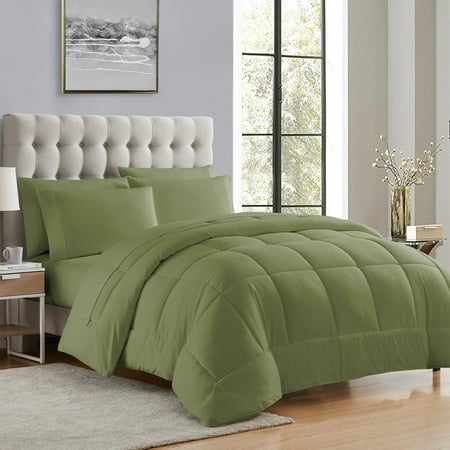 Supreme 7 Piece Bed-In-A-Bag All Season Solid Comforter & Sheet Set Queen Sage
