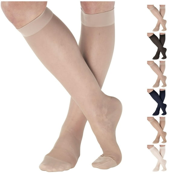 4XL Plus Size Sheer Compression Socks for Women 15-20mmHg - Nude, 4X-Large