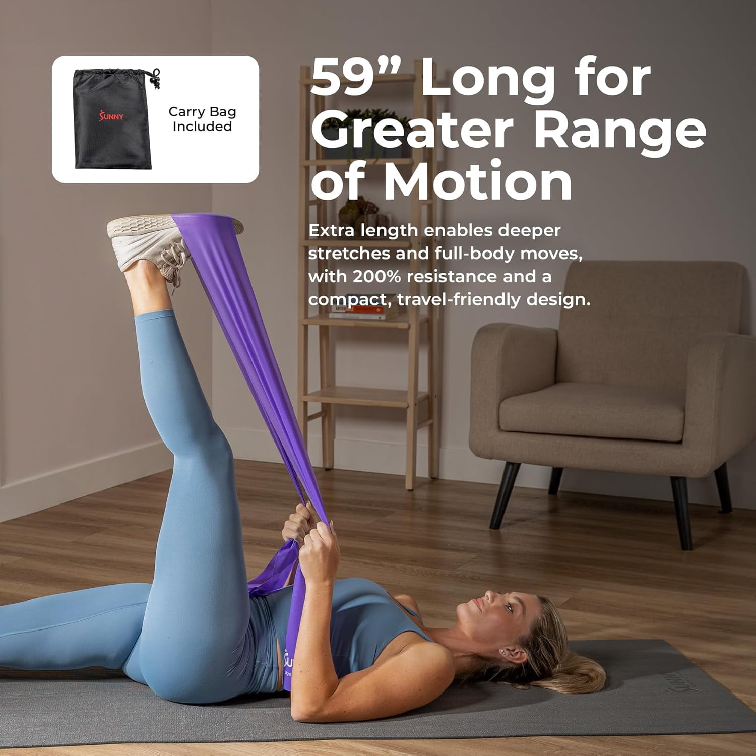 Sunny Health & Fitness 5-Level Resistance Band Set for Home Workout, Seamless Elastic Exercise Bands for Strength Training, Stretching, and Mobility, 3–30 lbs
