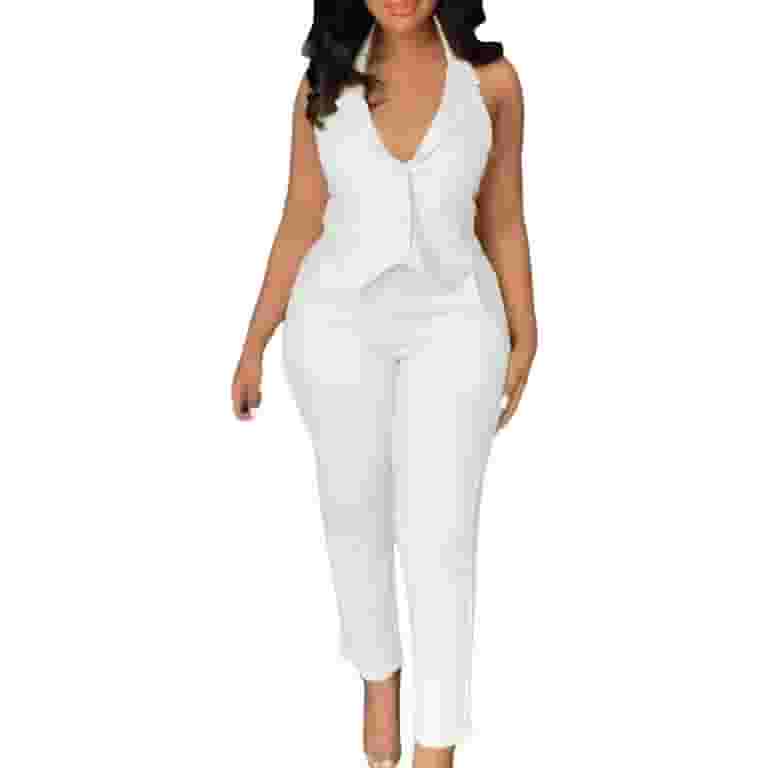 Work British Style Solid Buttons V Neck Sleeveless Two Pieces Work British Style Solid Buttons V Neck Sleeveless Two Pieces