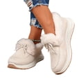 thumbnail image 4 of NexTorq Women's Winter Shoes Fuzzy Lined Warm Slip-On Boots with Bow Thick Sole Moc Toe Cozy Cold Weather Footwear for Walking and Everyday Comfort Wear Beige US-6 (EU-37), 4 of 6