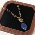 thumbnail image 3 of Lsnesstla Lapis Lazuli Pendant Paperclip Toggle Necklace for Women 18k Gold Plated Paperclip Chain Necklace December Birthstone Natural Lapis Lazuli Jewelry for Wife Mother Grandmother, 3 of 7