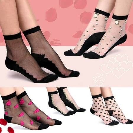 

TureClos Women s Transparent Crystal Silk Socks Ultrathin Crew Sock with Cotton Bottom