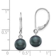 thumbnail image 3 of 14K White Gold Plated 7-7.5mm Black Round FWC Pearl Leverback Dangle Earrings, 3 of 7