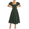 thumbnail image 1 of Vestido Midi PRETTYGARDEN de Manga Abullonada con Cuello Cuadrado en Verde Militar, 1 of 8