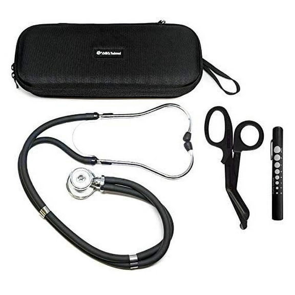 ASATechmed Sprague Rappaport Stethoscope Dual Head Adult   Free Lightweight Storage Case, Matching EMT Shear and Penlight Ideal Gift for Medical Students, Doctors, Nurses, EMT and Paramedics (Black)
