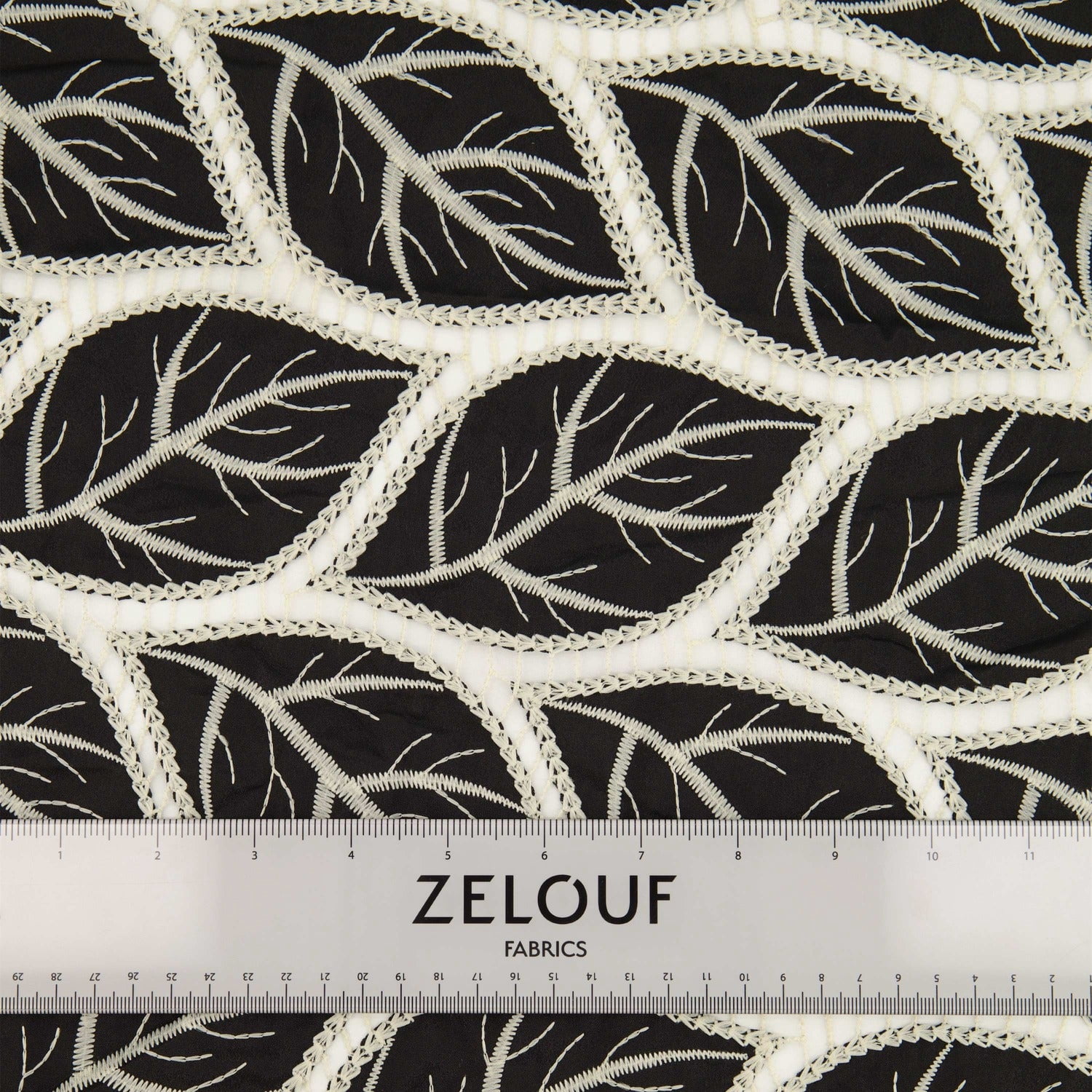 Zelouf Leaf Applique Embroidery  , Sewing, DIY, Crafts Fabric by the Yard, Black, 7 Yard