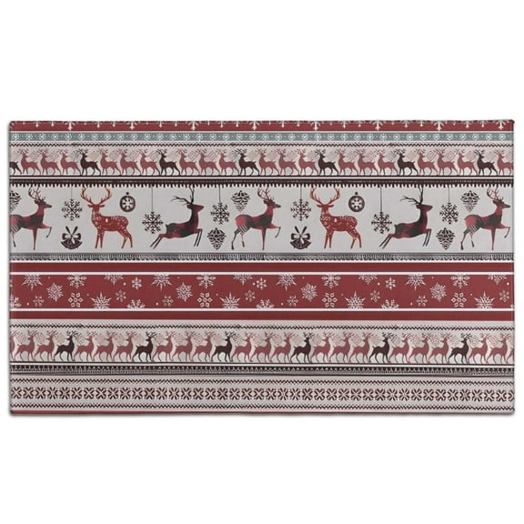 Red Christmas Deer and Snowflake Pattern Door Rugs,Washable Non Slip Door Mats Indoor,Decorative Door Mats,Entry Mat Indoor for Entrance,Bedroom,Kitchen,Bathroom,17"x30"