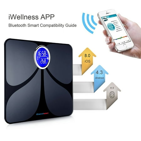 Excelvan Bluetooth Body Fat Scale Bluetooth Bathroom Scale Digital Bluetooth Scale with Free App for iOS and Android Devices Wireless Smart Body Analyzer (Best Wifi Analyzer App Ios)
