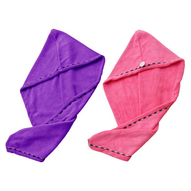 Paquete de 2 toallas de microfibra para el cabello, gorro de secado rápido para el cabello, turbante para la cabeza con cierre antifrizz y botón