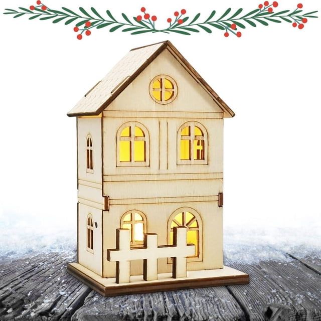Mini Maison de Poupée de Noël Miniature avec Lumières LED Maison de Bricolage de Noël avec Lumières Décorations de Noël Intérieures Bâtiment de Collection de Noël Régulier