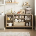 thumbnail image 3 of Senfot 47" Rattan Sideboard Buffet Cabinet with Storage, Boho Wooden Coffee Bar with Open Shelves,Farmhouse Kitchen Buffet Cabinet with Drawer, for Dining Room, Living Room, Wood Color, 3 of 7