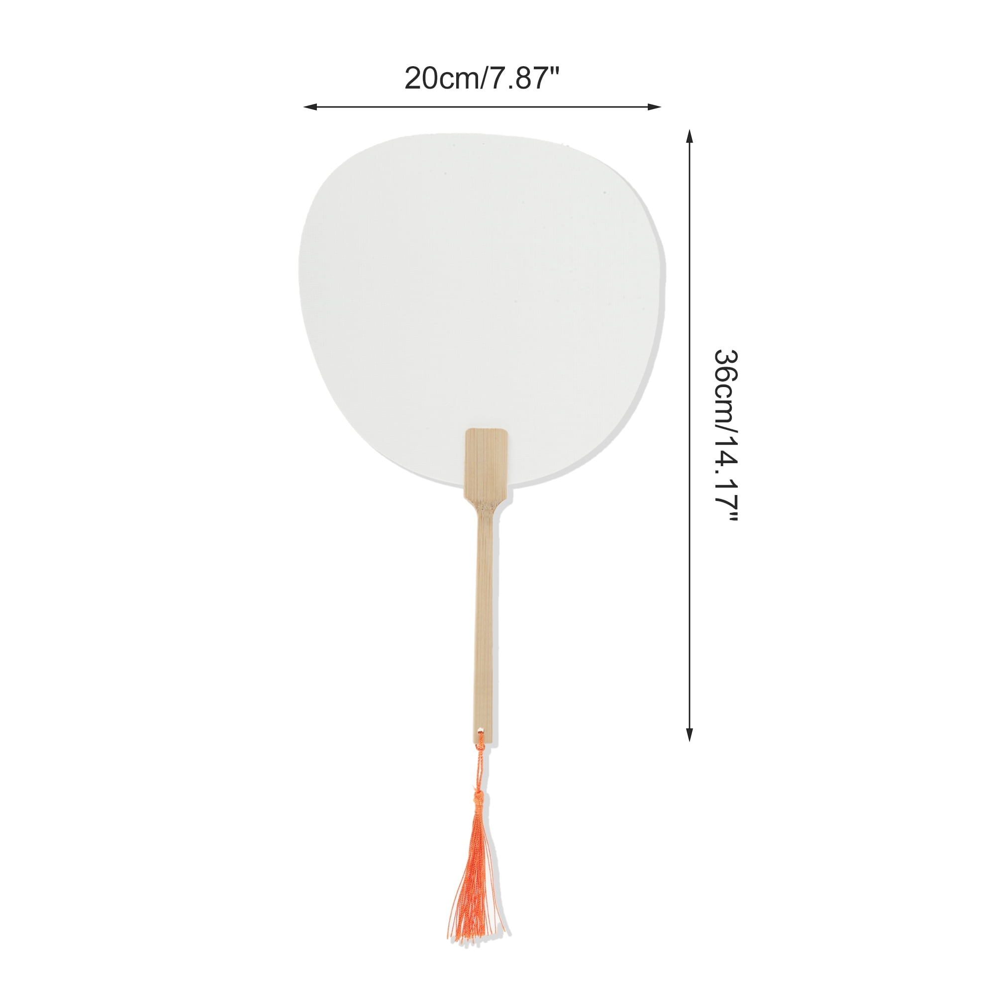 Unique Bargains Folding Fan 1 Pcs White Long Handle Round Xuan Paper
