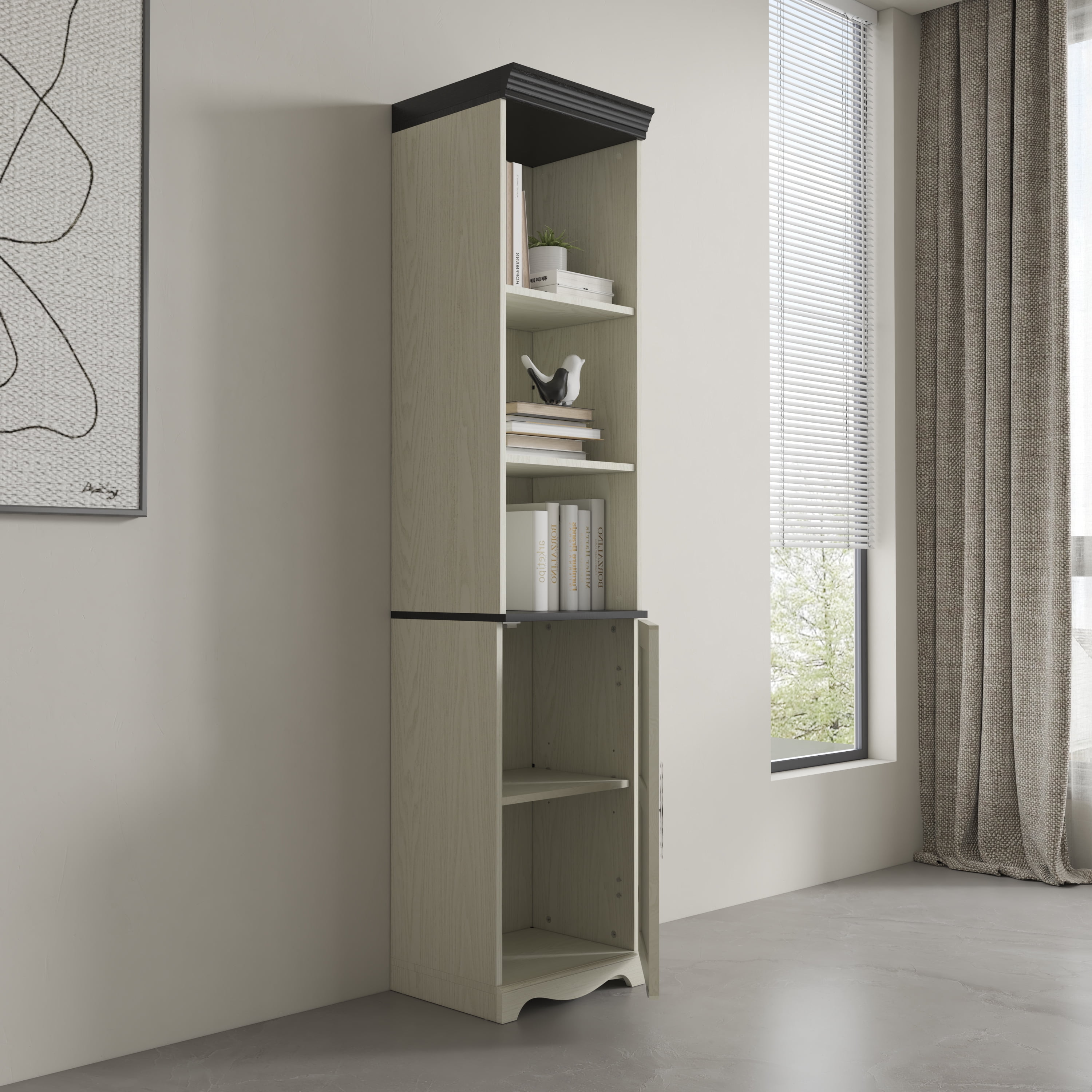 70.86" Tall Free Combination Storage Cabinet, 5-Tier MDF Cube Bookshelf with Hinged Door, DIY Display Cabinet for Living Room Bedroom, White