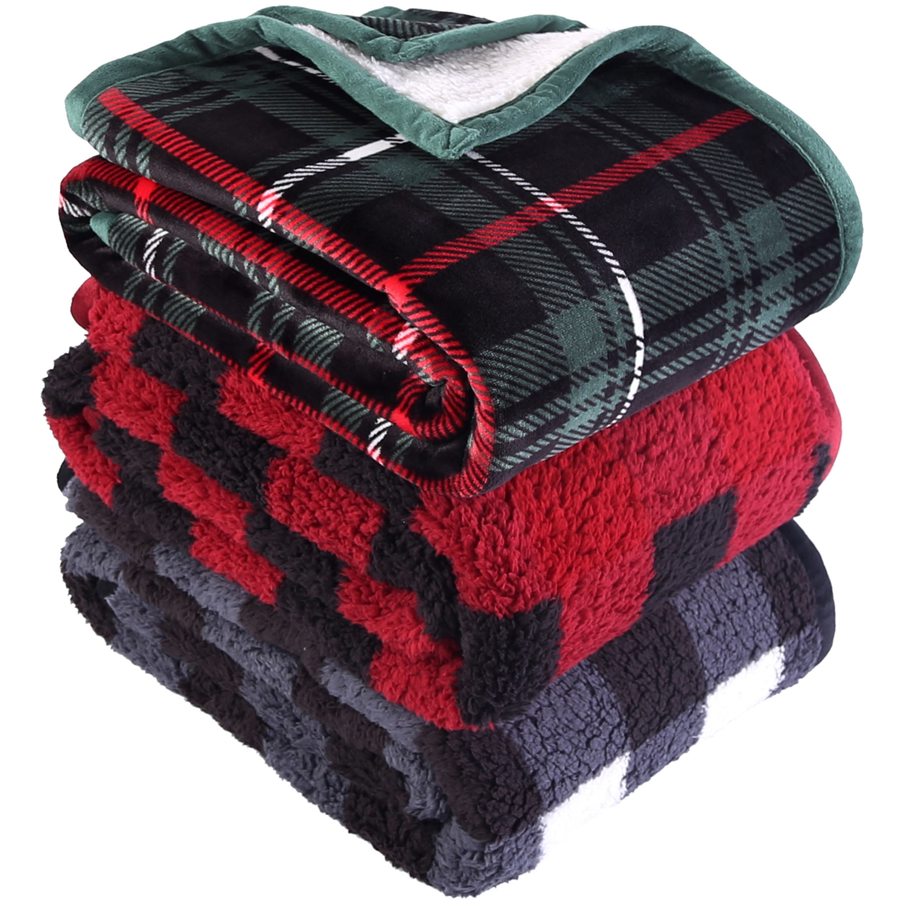 Red Plaid Polyester Sherpa Plush Throws 