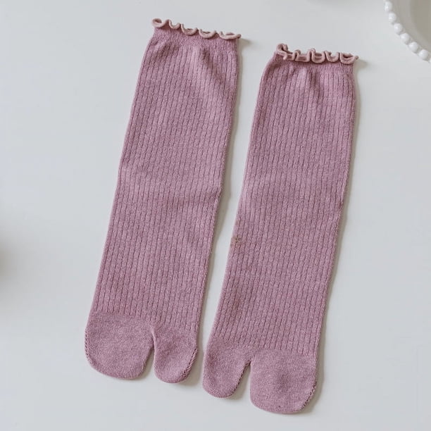 Calcetines de dos dedos con orejas de madera, calcetines de dos dedos, calcetines con dedos, calcetines de algodón, transpirables, hasta media pantorrilla, color sólido, dos dedos, chanclas largas de