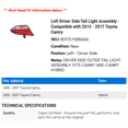 thumbnail image 2 of Left Driver Side Tail Light Assembly - Compatible with 2015 - 2017 Toyota Camry 2016, 2 of 2