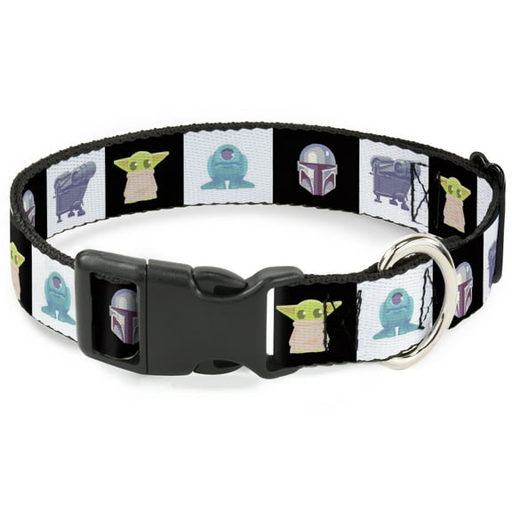 Star Wars Pet Collar, Dog Collar Plastic Buckle, Star Wars Mandalorian 4 Character Pose Blocks, 7 to 8.5 Inches 0.5 Inch Wide
