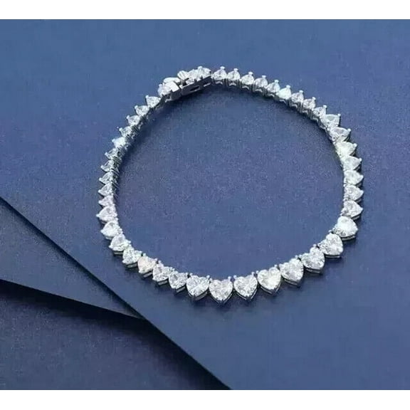 Women's Tennis Bracelet 9Ct Heart Cut Natural Moissanite Diamond in 14K White Gold Plated