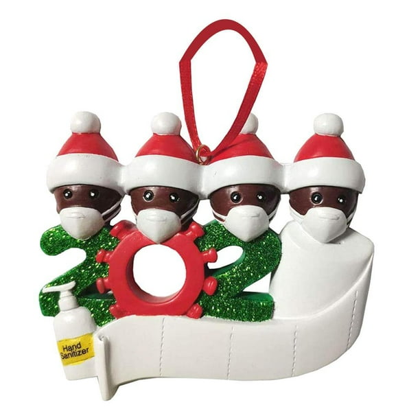 Adorno para árbol de Navidad 2020, decoración navideña familiar en cuarentena, pedido anticipado Miembro negro de la familia de 4