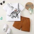 thumbnail image 2 of KIMI BEAR Toddler Boys Outfits 4T Infant Boy Spring Summer Outfits 5T Infant Boy Cute Dino Eating Burger Prints Short Sleeve Tee + Shorts 2PCS Set White, 2 of 8