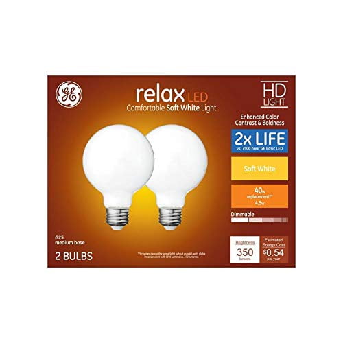 GE Relax 40-Watt EQ Soft White Dimmable Globe Light Bulb (2-Pack)