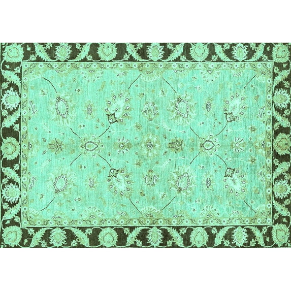 Ahgly Company Machine Washable Indoor Rectangle Oriental Turquoise Blue Traditional Area Rugs, 8' x 12'