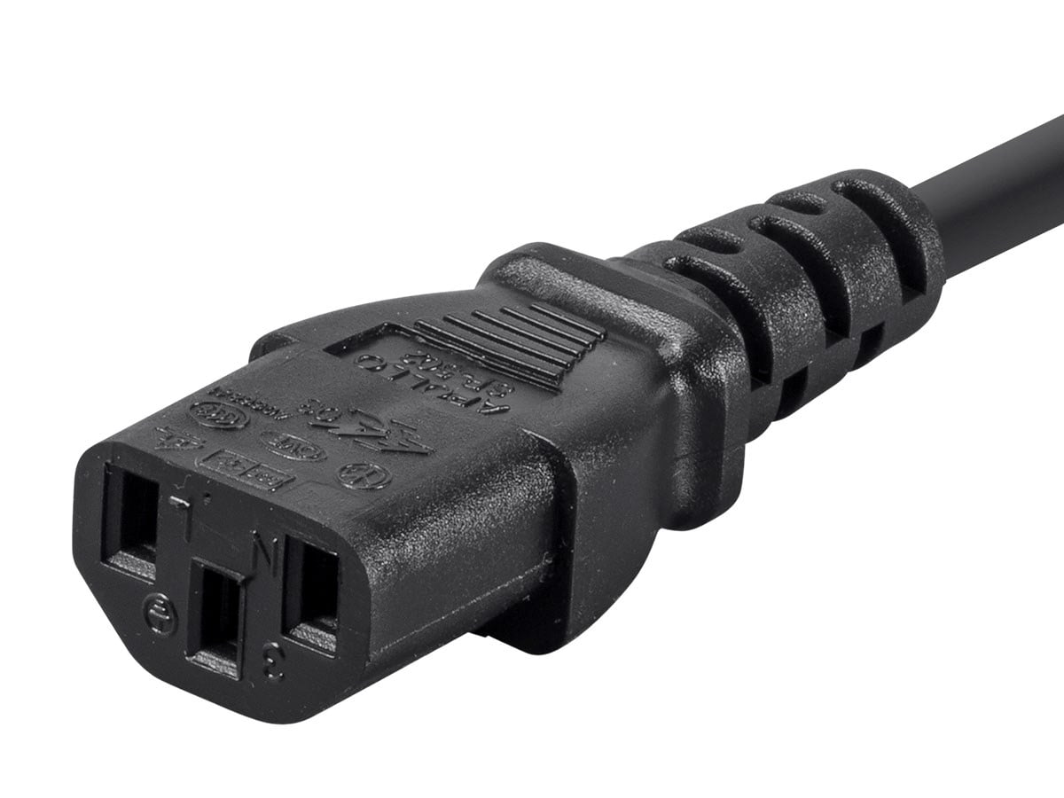 Monoprice 3-Prong Power Cord - 15 Feet - Black | NEMA 5-15P to IEC 60320 C13, 16AWG, 13A