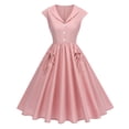 thumbnail image 5 of Women's 1950s Vintage Dress Cap Sleeve Button Collared Midi Dress with Pockets Flowy Casual Cocktail Dresses L, 5 of 8