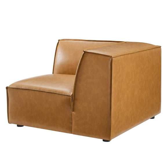 Sofa Corner Chair, Faux Vegan Leather, Tan, Modern Contemporary Urban Design, Living Lounge Room Hotel Lobby Hospitality