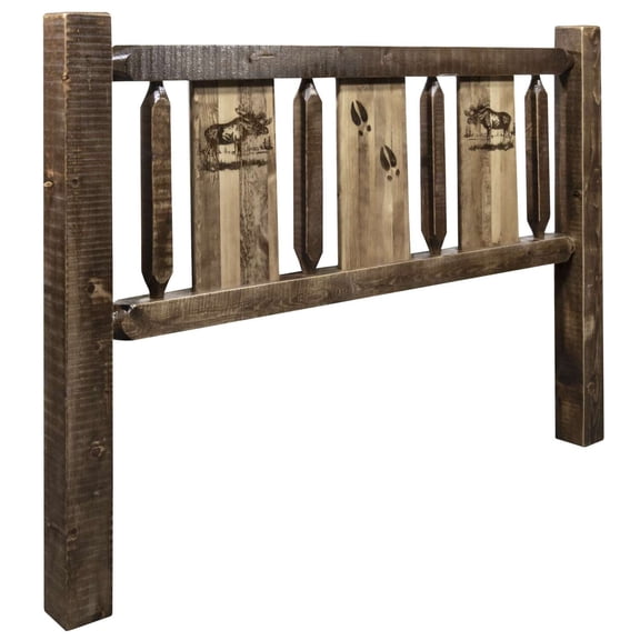 Homestead Collection King Headboard w/ Laser Engraved Moose Design, Stain & Clear Lacquer Finish