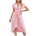 thumbnail image 1 of Birdeem Robe Midi Longue Décontractée d'Été pour Femmes à Manches Courtes Col en V Unie Aguichant Fluide, 1 of 5