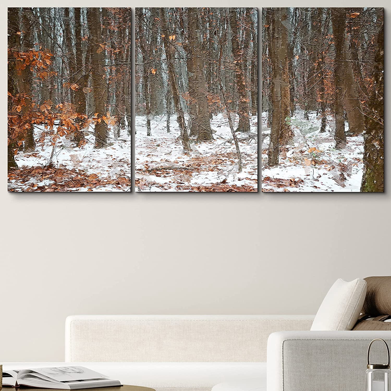 PixonSign Canvas Print Wall Art Set Autumn Forest with Snow Nature ...