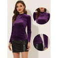 thumbnail image 2 of DARING DIVA Metallic Glitter Velvet Mock Neck Puff Blouse XS Dark Purple, 2 of 6